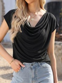 Casual Breathable Cotton Blend Cowl Neck T-Shirt