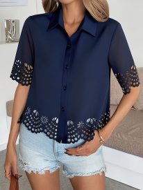 Elegant Lace Cutout Short Sleeve Blouse
