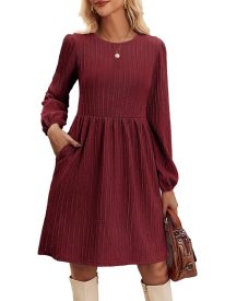 Women's Casual Knit Sweater Dress with Pockets