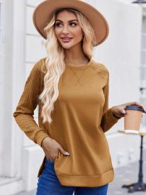 Womens Sweatshirts Lightweight Cable Knit Sleeve Sweaters
