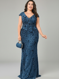 Guinevere Plus Size Floral Sequin Mermaid Dress