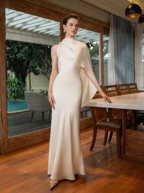 Draped Satin Backless Maxi Evening Dress XF251326