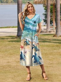 Floral Dress Short Sleeve Beach Dress