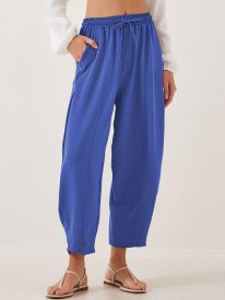 High Waist Loose Fit Drawstring Ankle Pants