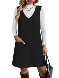 Trendy V-neck Sweater Knit Vest Dress (US Only)
