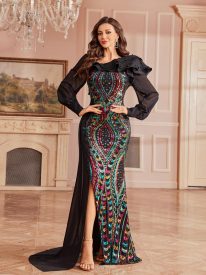 Vibrant Sequin Mermaid Ruffled Formal Dress SL30296