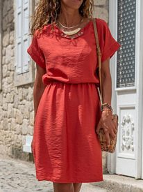 Splicing Plain Color Mid Dress