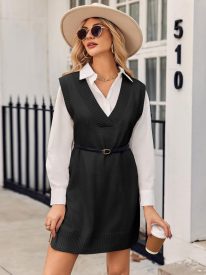 Women's Oversized Sweater Vest Dress V Neck Knit Pullover