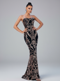 Strapless Maxi Sequin Dress FT8888