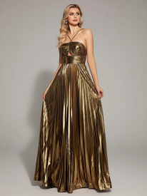 Pleated A-line Backless Prom Dress XF251197