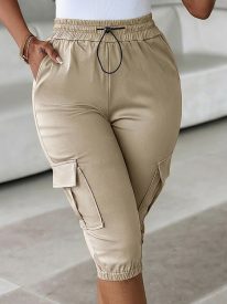 Casual Elastic Waist Drawstring Pocket Capri Pants