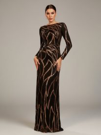A-Line Long Sleeve Sequin Black Dress XJ1962