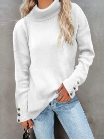 Casual Button Accent Turtlenck Sweater