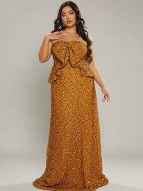 Plus Size Ruffle Bow Sequin Ginger Evening Dress PJM022L