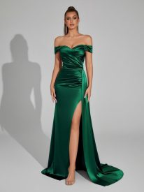 Off Shoulder Ruched Split A-line Prom Dress XF250117