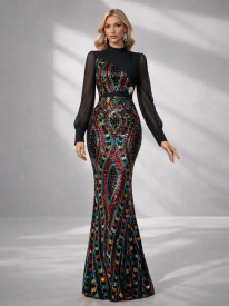 Multicolor Sequin Graphic Elegant Prom Dress SL30079