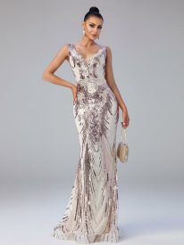 V-neck Sleeveless Mermaid Sequin Formal Dress RM21551