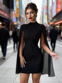 Glamorous Sparkle Cape Sleeve Knit Dress