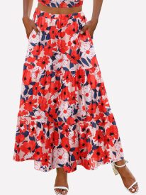 Boho Maxi Flowy Elastic A-Line Tiered Floral Skirts