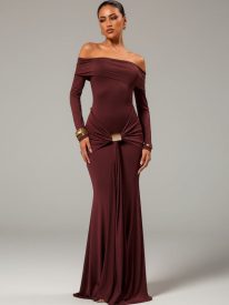 Off Shoulder Draped Long Sleeve Dress MCC1202