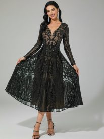 A-Line Tulle Black Midi Dress RJ10179