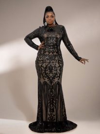 Plus Mermaid Hem Sequin Prom Dress P0017