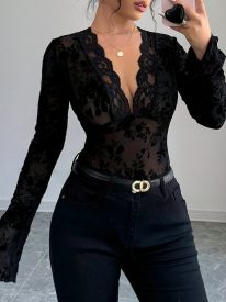 Sexy Floral Lace Bell Sleeve V Neck Top for Women Casual Boho Summer Vacation 2026 | Under $40 | Free Shipping