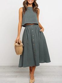 Short Vest Midi Skirt Set