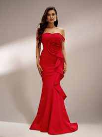 Off Shoulder Ruffled Evening Dress M02117