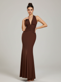 Brown Halter Sexy Mermaid Prom Dress ST59027