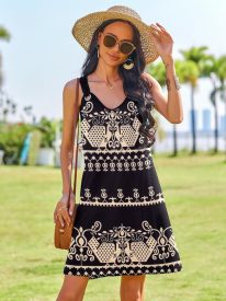 Casual Beach Boho Dress Sleeveless Crewneck Tank Dress