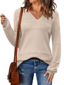 Womens Sweaters Casual Long Sleeve Ribbed Knit Pullover