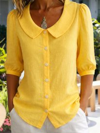Women's 2026 Cute Peter Pan Collar Button Down Blouse Short Sleeve Dressy Casual Work Office Elegant Top