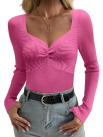 Sweaters for Women Long Sleeve V Neck Ribbed Knit Tops