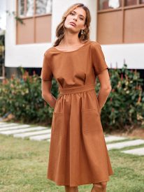 Open Back Button Midi Dress
