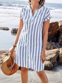 Casual Stripes Print Loose Fit Tunic Dress